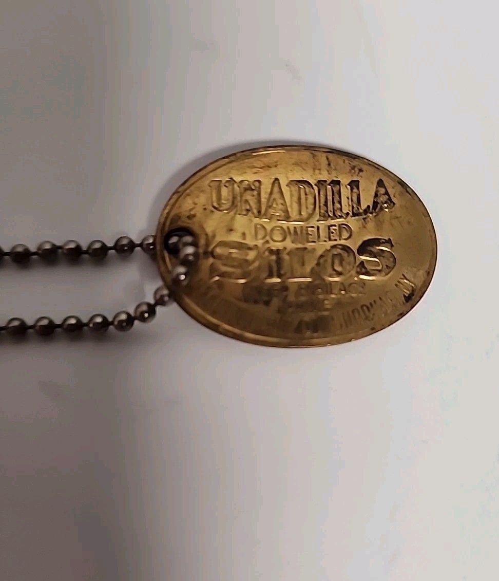 1906 ANTIQUE UNADILLA SILOS NY FARM ADVERTISING PENDANT KEYCHAIN CHARM FOB TAG