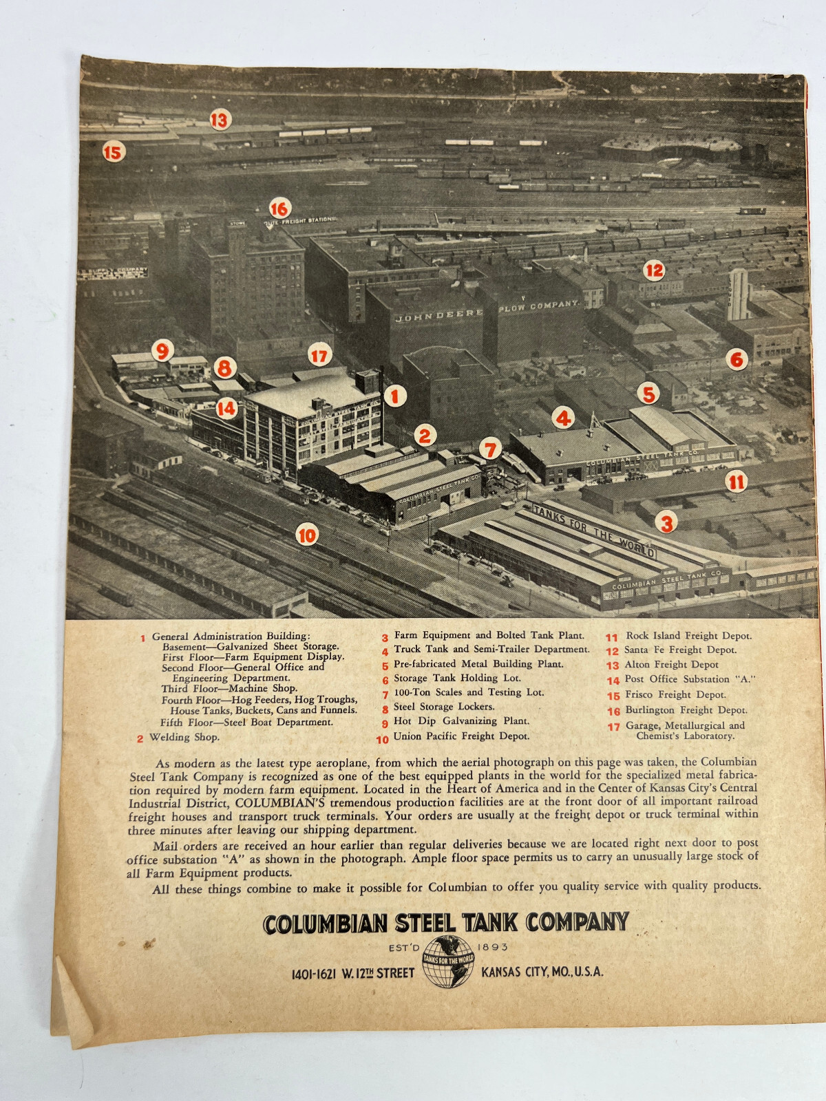 1941 Columbian Farm Equipment Tractor Steel Tank Catalogue Catalog