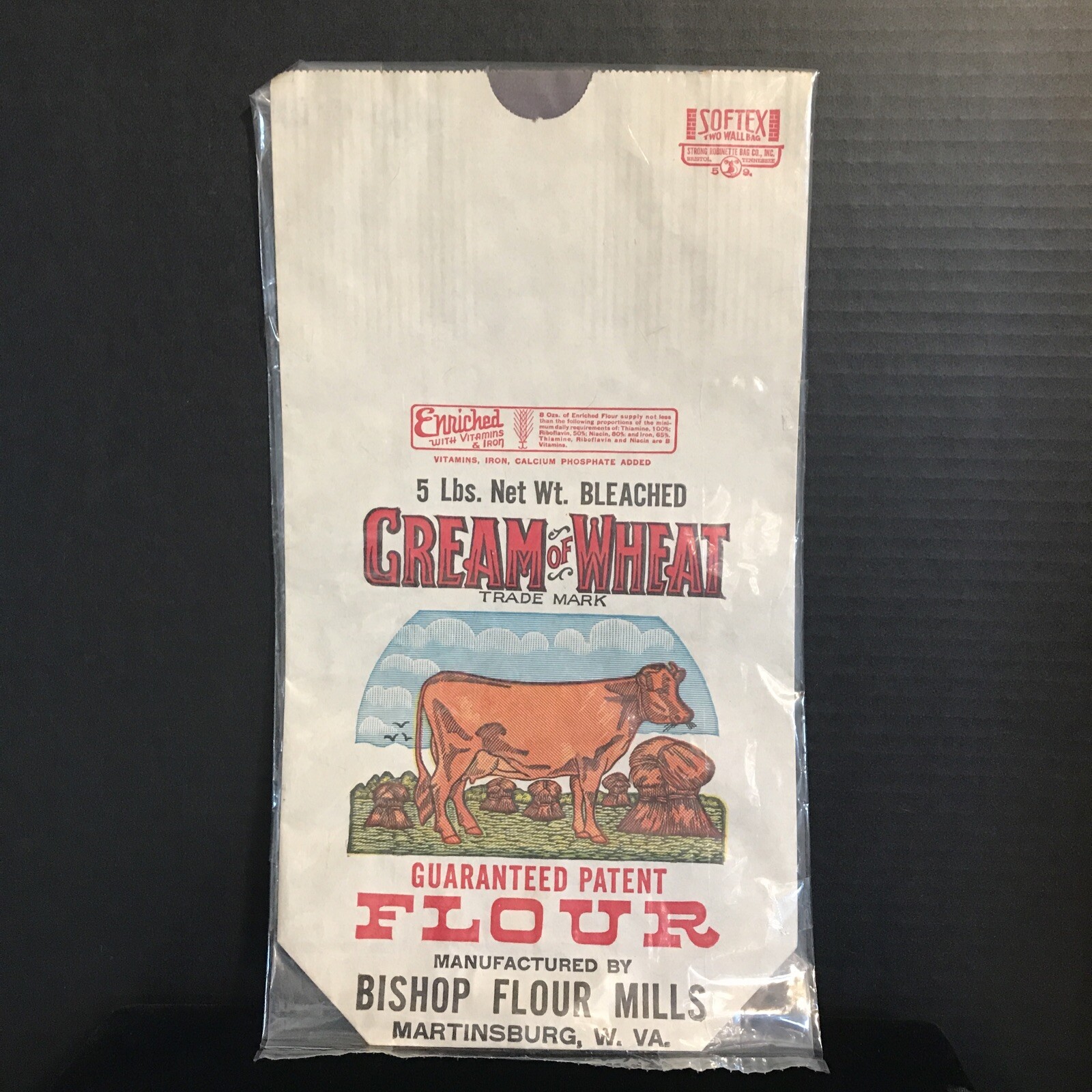 VINTAGE BISHOP FLOUR MILLS CREAM OF WHEAT FLOUR PAPER BAG-UNUSED-MARTINSBURG, WV