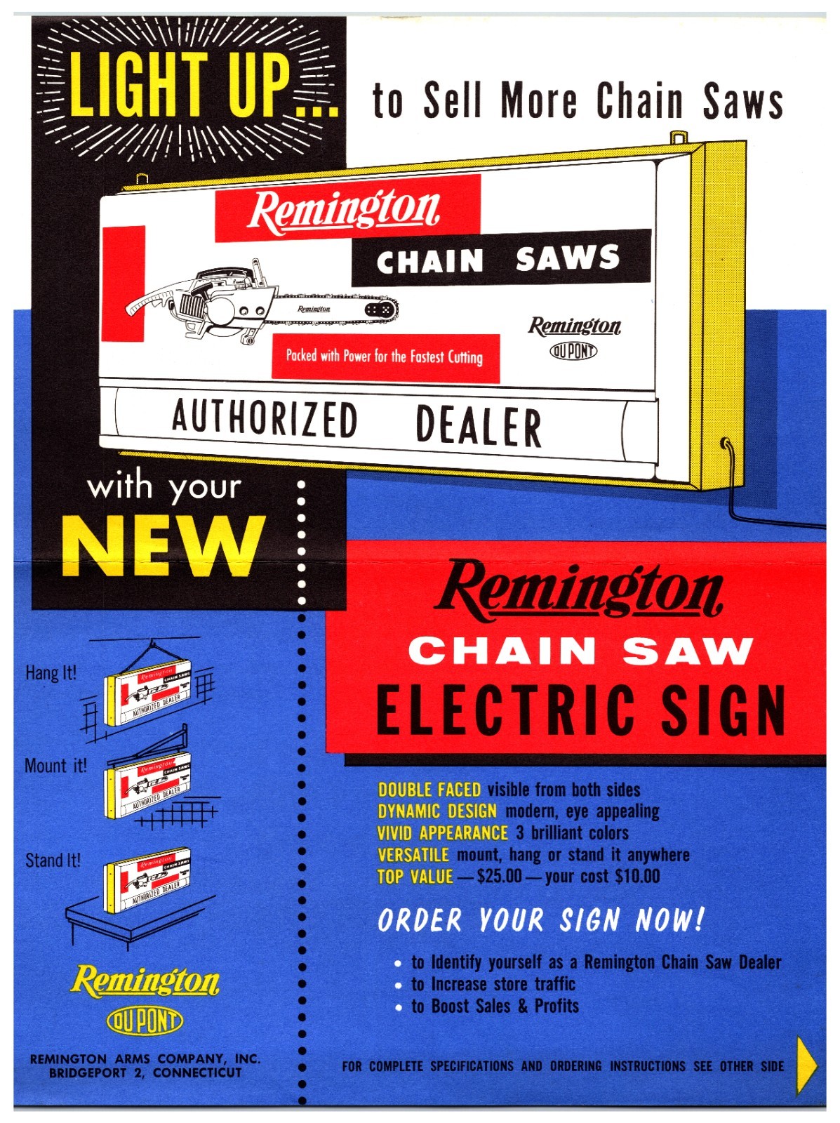 Original 1960s Remington Chainsaws Light Up Sign – Sales Brochure Ad Sheet