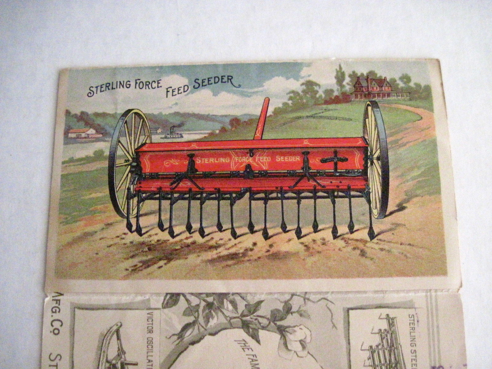 Victorian Trade Card for « Sterling Mfg Co » w Colored Pictures of Plowing Equip *
