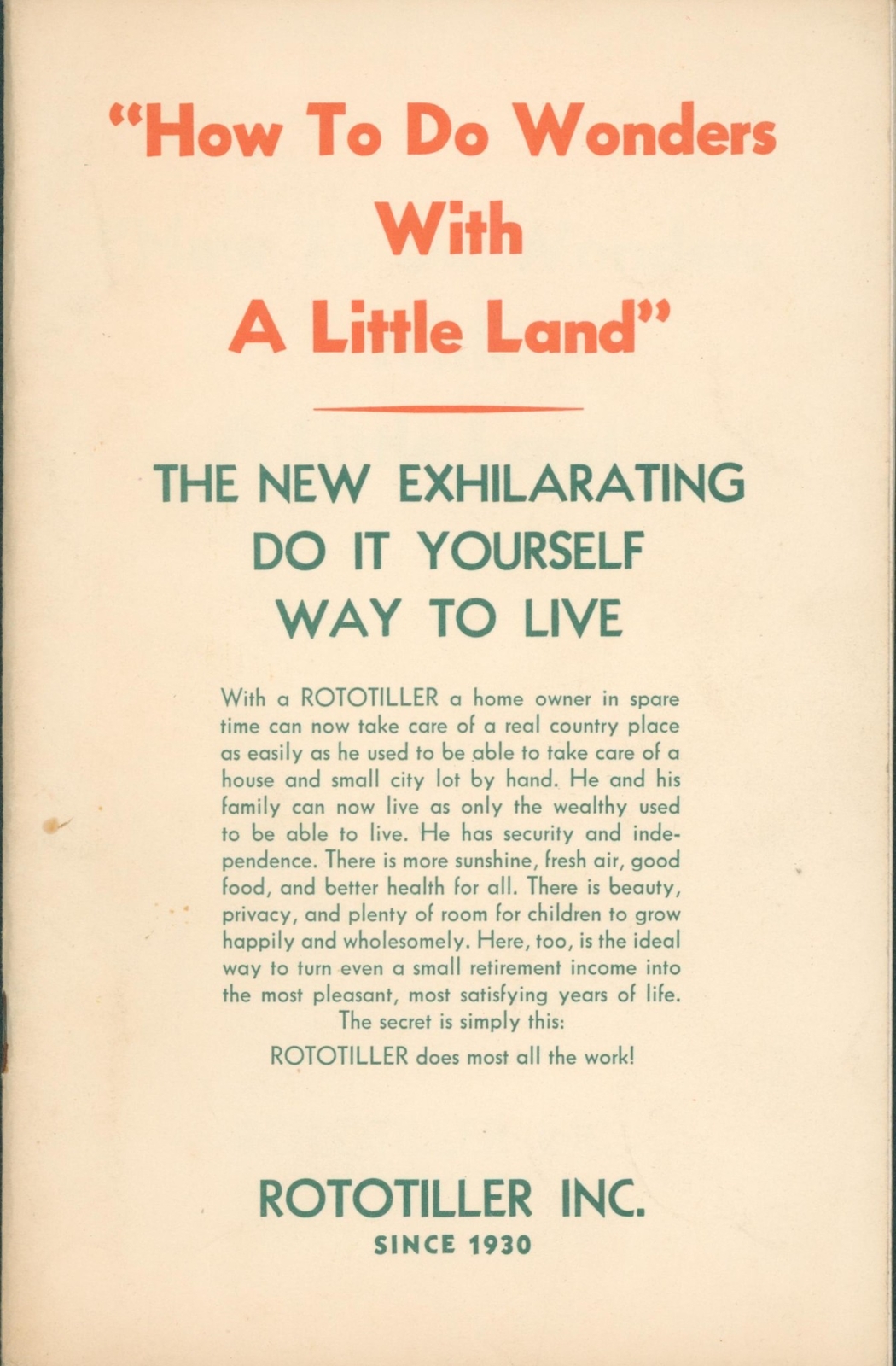 1957 Rototiller Catalog Ad Booklet W/ Envelope Tiller Garden Farm Tillage How To
