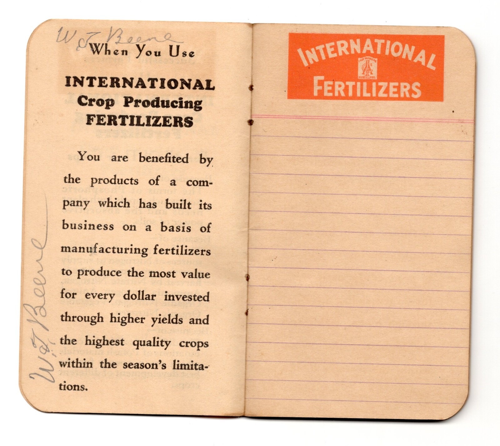 1930s – International Agriculture Corp Texarkana Arkansas Notepad – XL2R