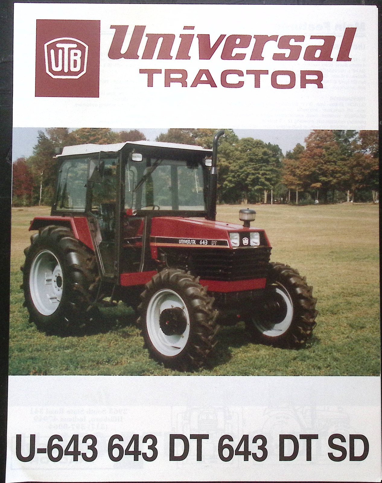 Universal Tractor U-643, 643 DT, 643 DT SD spec sheet brochure