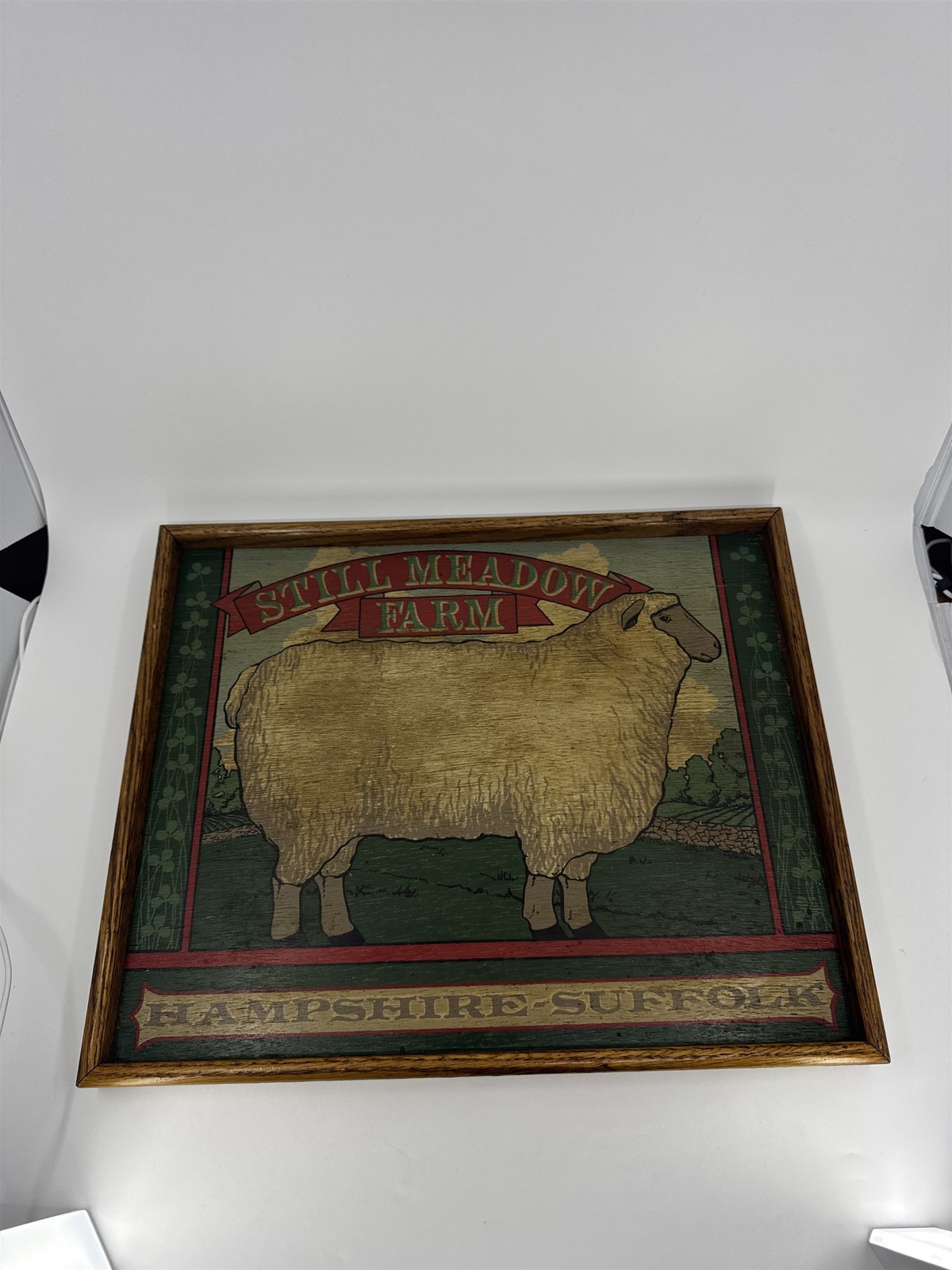 VTG Wood Farmhouse Sign/Tray Hampshire Suffolk Sheep Still Meadow Decor