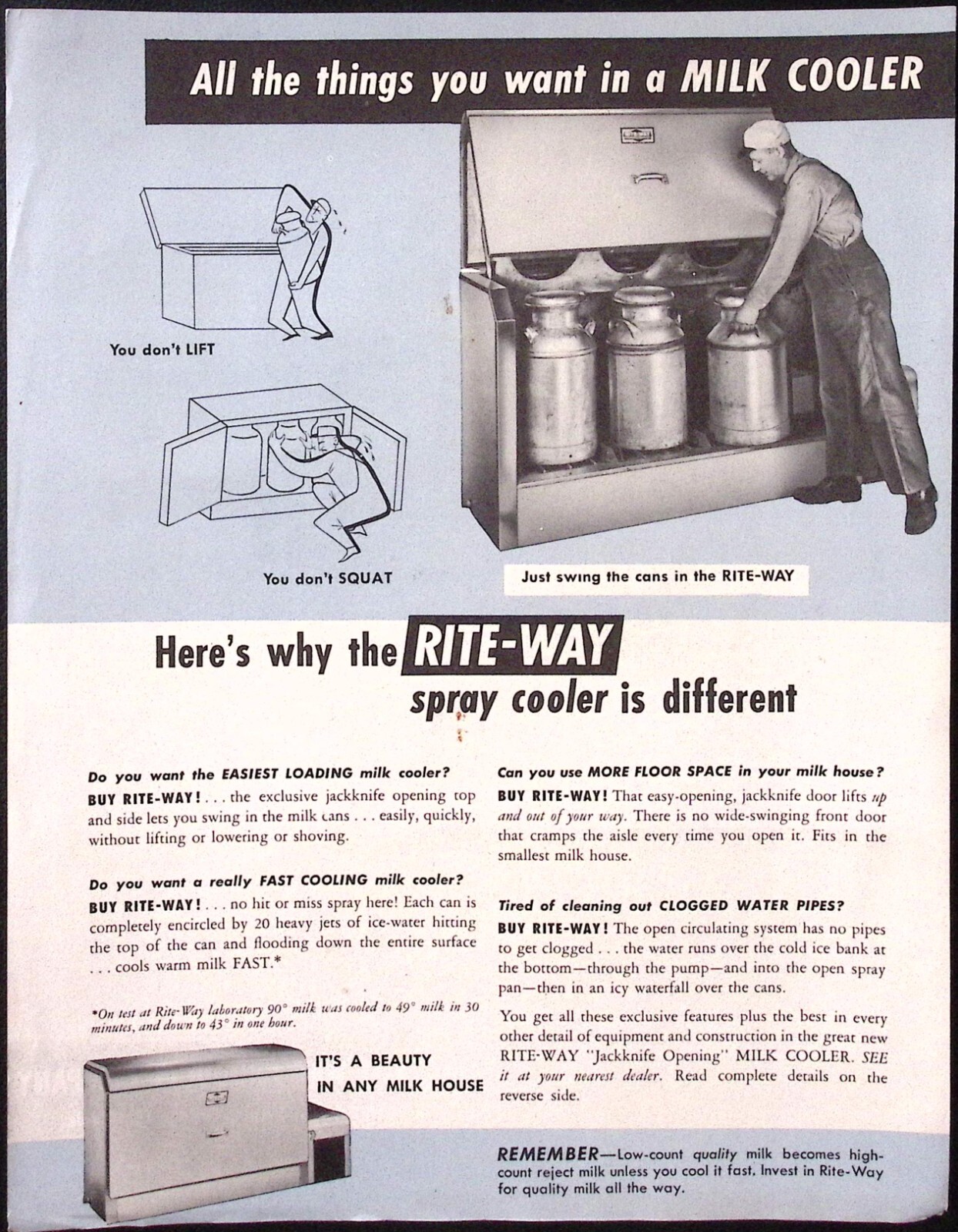 1952 Rite Way Milk Cooler Brochure Rite-Way Products Co Syracuse NY