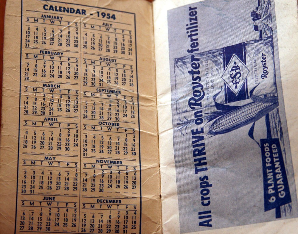 1954 1955 F.S. Royster Fertilizer Advertising Calendar Notepad Book Baltimore MD
