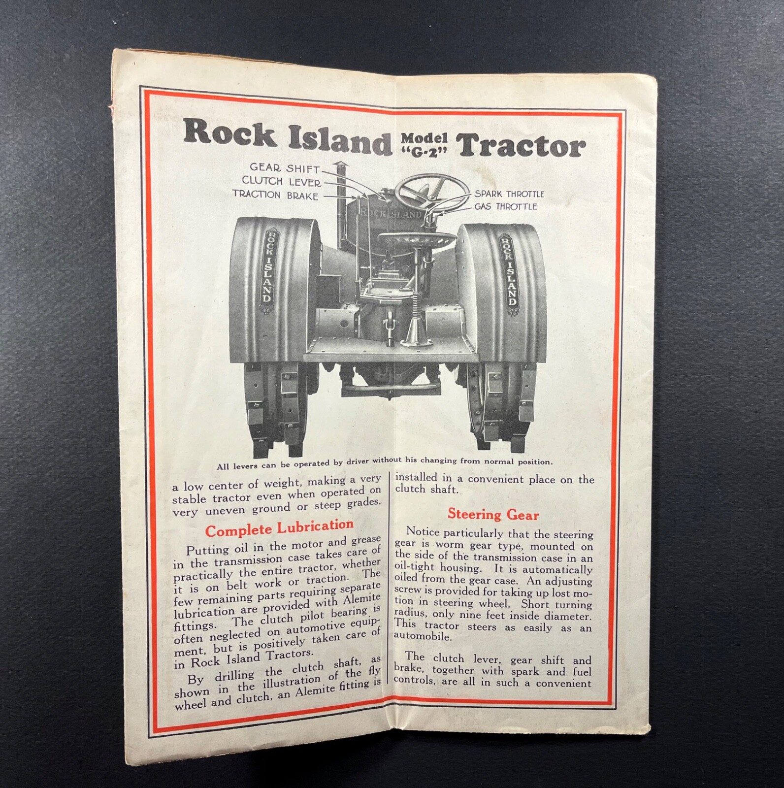 Vintage original Rock Island Model G 2 tractor brochure poster Rock Island Plow