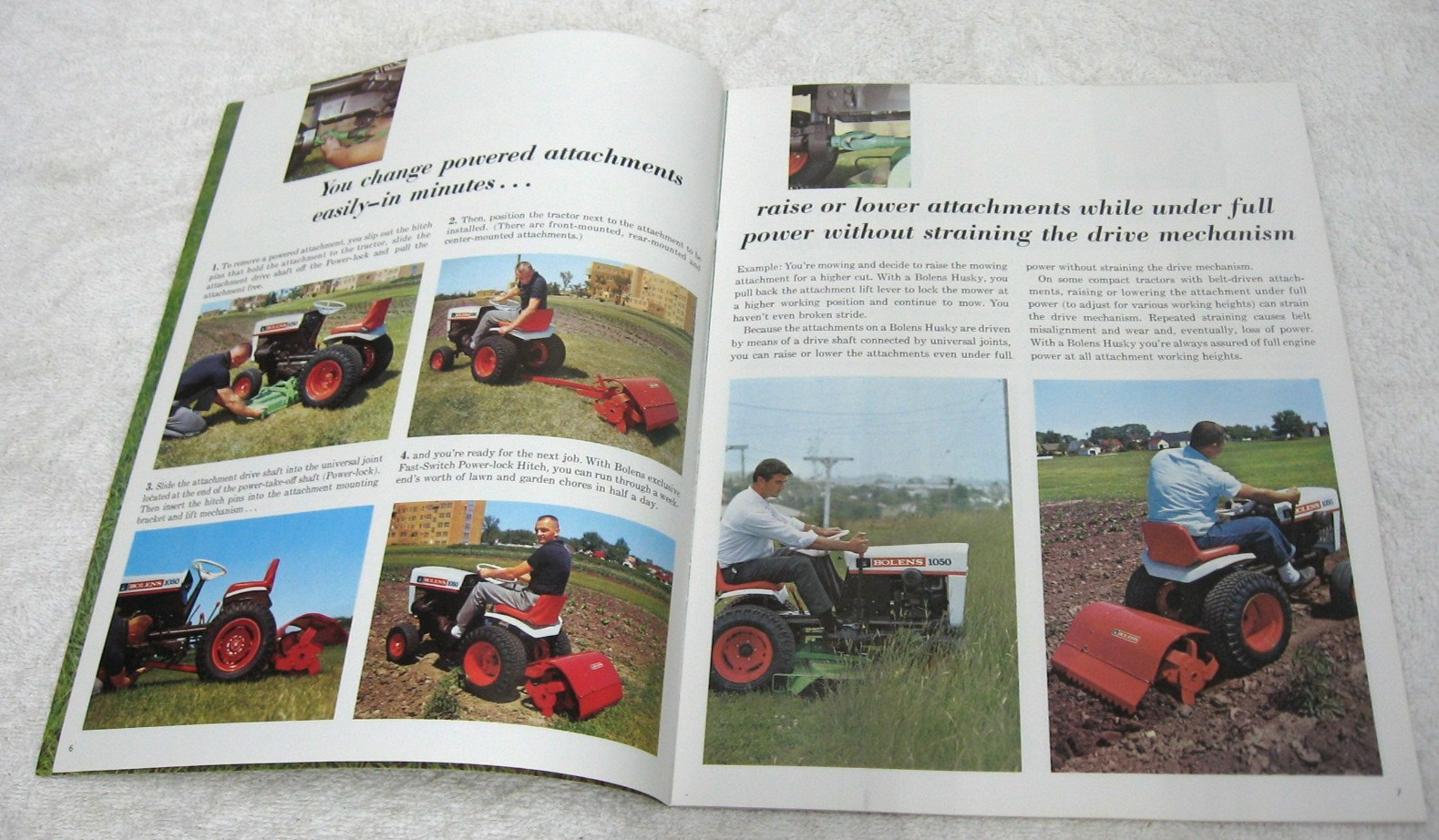 VINTAGE BOLENS HUSKY LAWN TRACTOR MOWER 1050 850 650 AND ATTACHMENTS BROCHURE