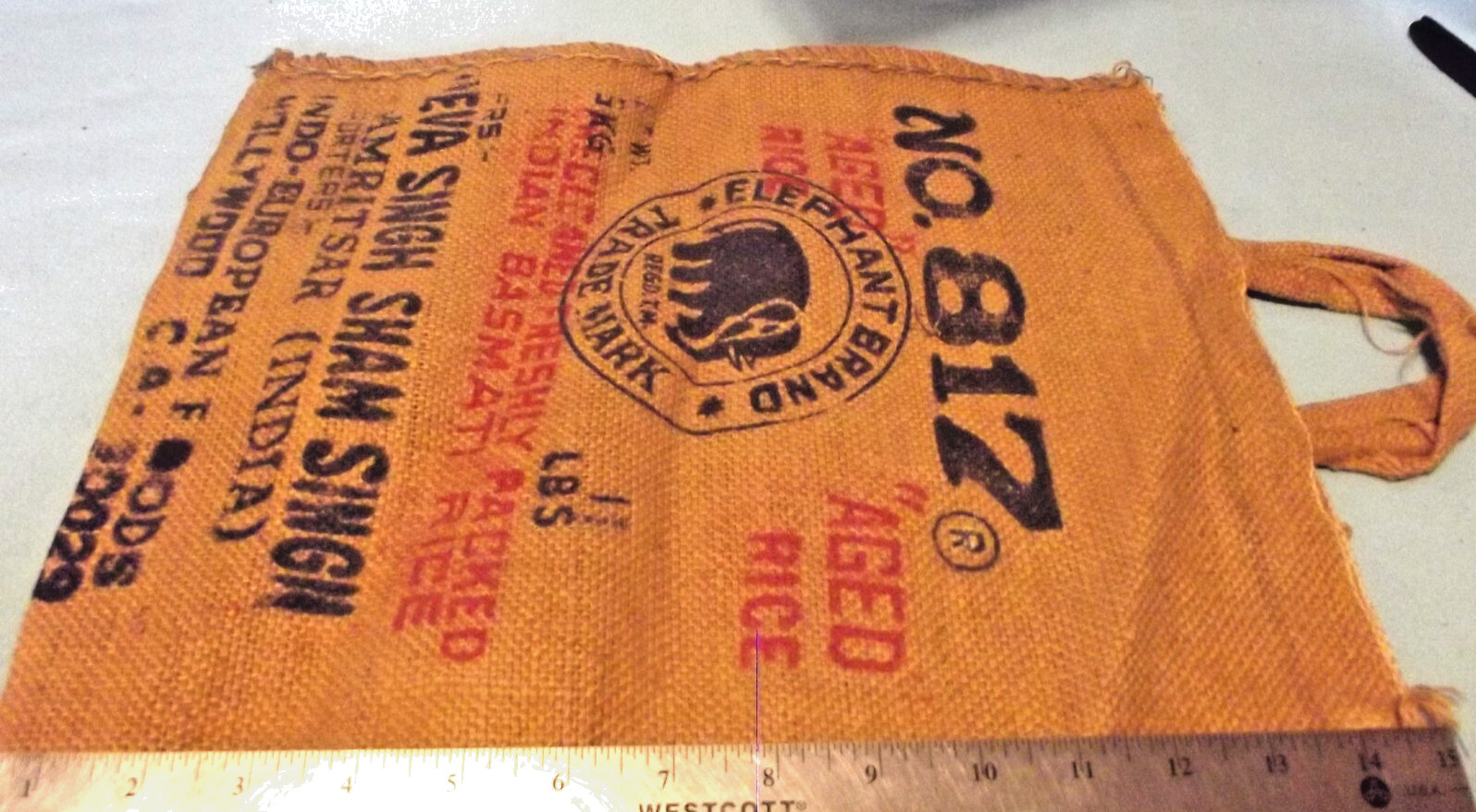 Vintage ELEPHANT BRAND #817 Burlap Bag Handmade Purse Amritsar India 11lbs Rice