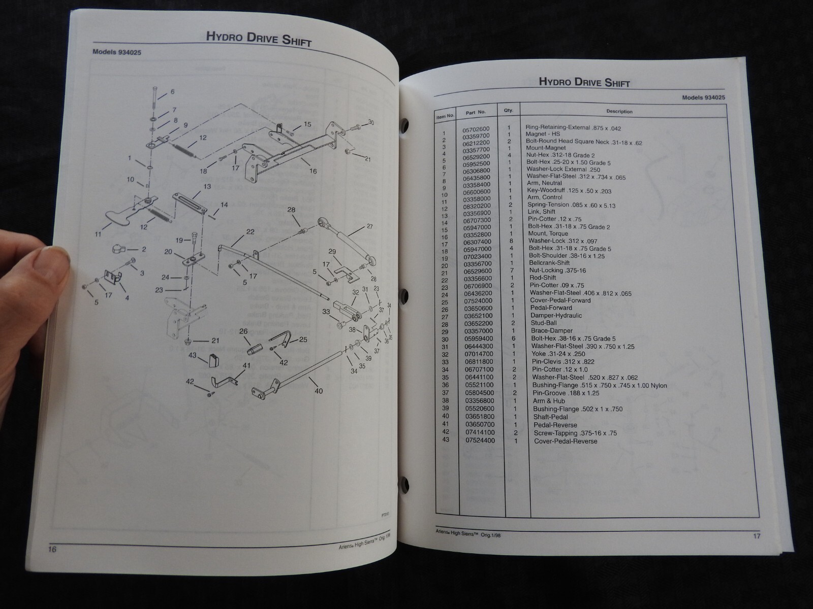 ARIENS HIGH SIERRA 025-1848 934 SERIES LAWN TRACTOR PARTS CATALOG MANUAL