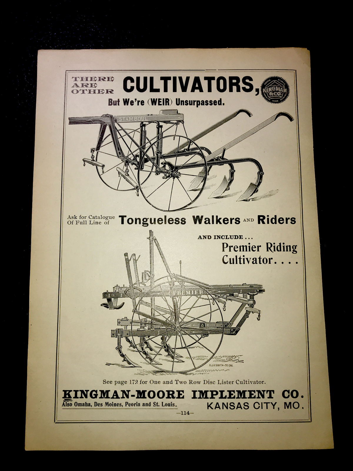 1898 Kingman Moore Cultivator Farm Advertising – Kansas City – Missouri-1