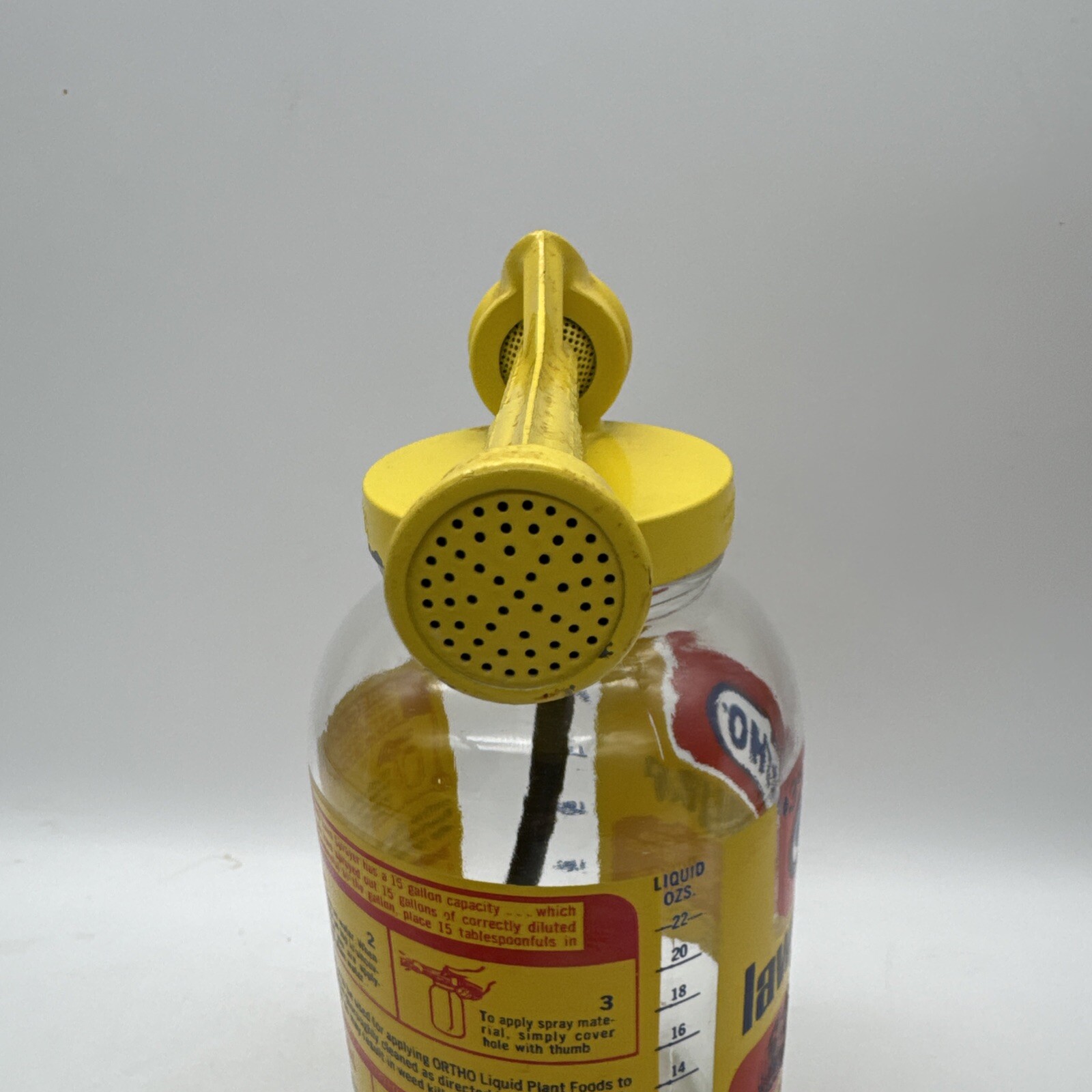Vintage 1970 Ortho Lawn Sprayer Glass Jar Yellow Metal Lid 8&Prime; With Instructions