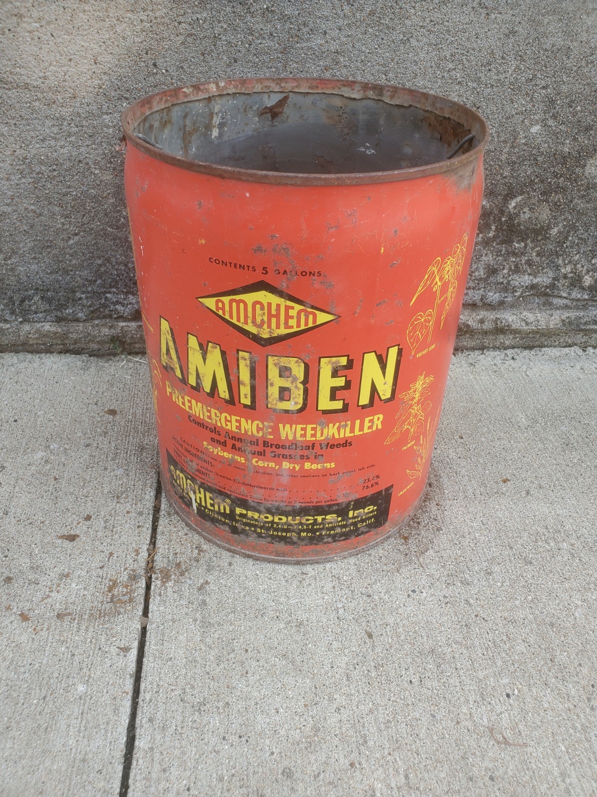 5 Gallon Metal Can Amiben Herbicide No Lid Soybean Weed Control Farm Decor #5
