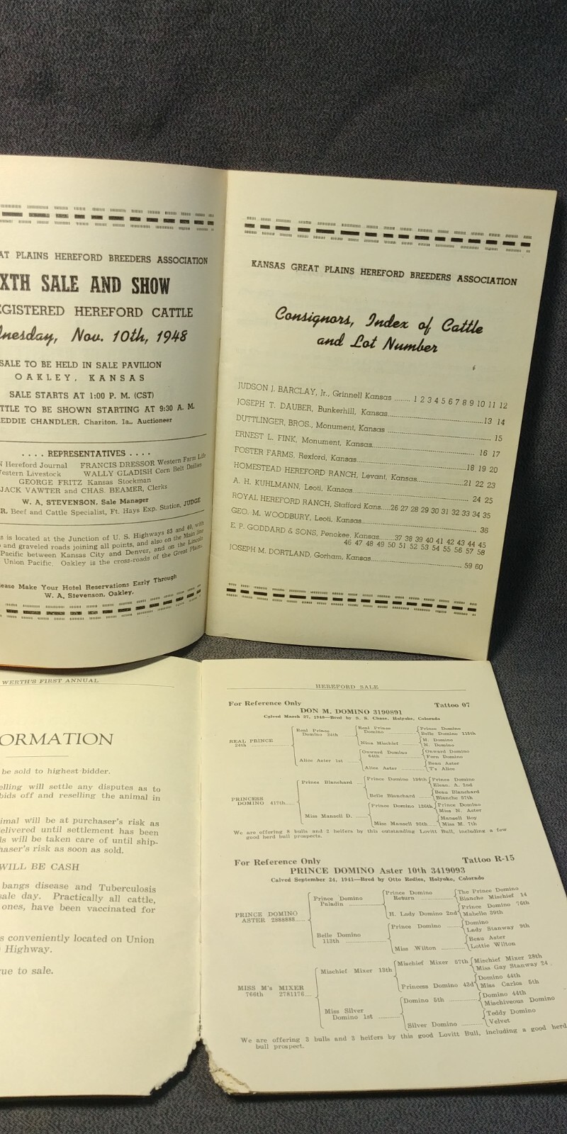 3 AG Booklet 1946 Hereford Sale Quinter Kansas 1948 Oakley Breeders Gazette 1951