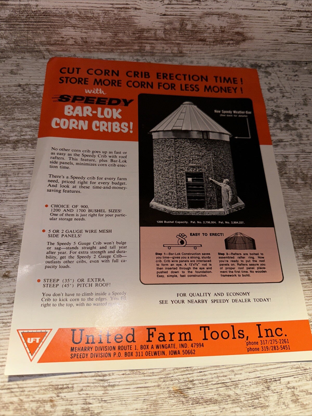 United Farm Tools Inc Speedy Bar-lock Corn Cribs Sales Brochures Oelwein Iowa DP