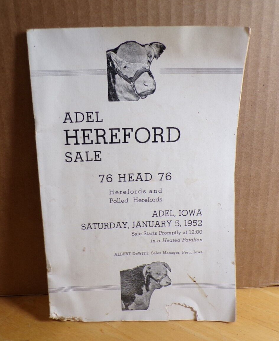 1952 Jan 5 Hereford Cattle Sale Auction A DeWitt Peru-Adel Iowa FAMILY INSIDE?