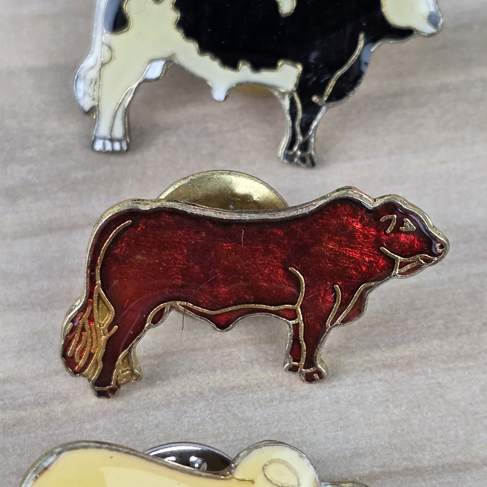 Vintage Cattle Breed Bull Cow Lapel Pins Lot of 3 Enamel Advertising Agriculture