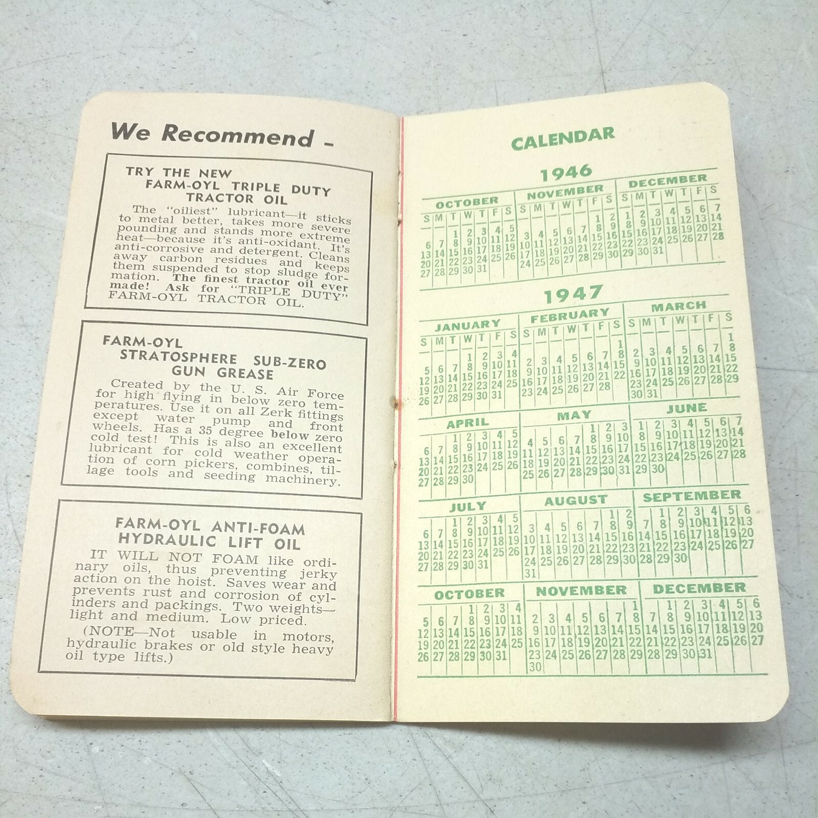 Farm Oyl Memo Book 1946 47 Petroleum Advertising Mondovi Farm Center Wisconsin