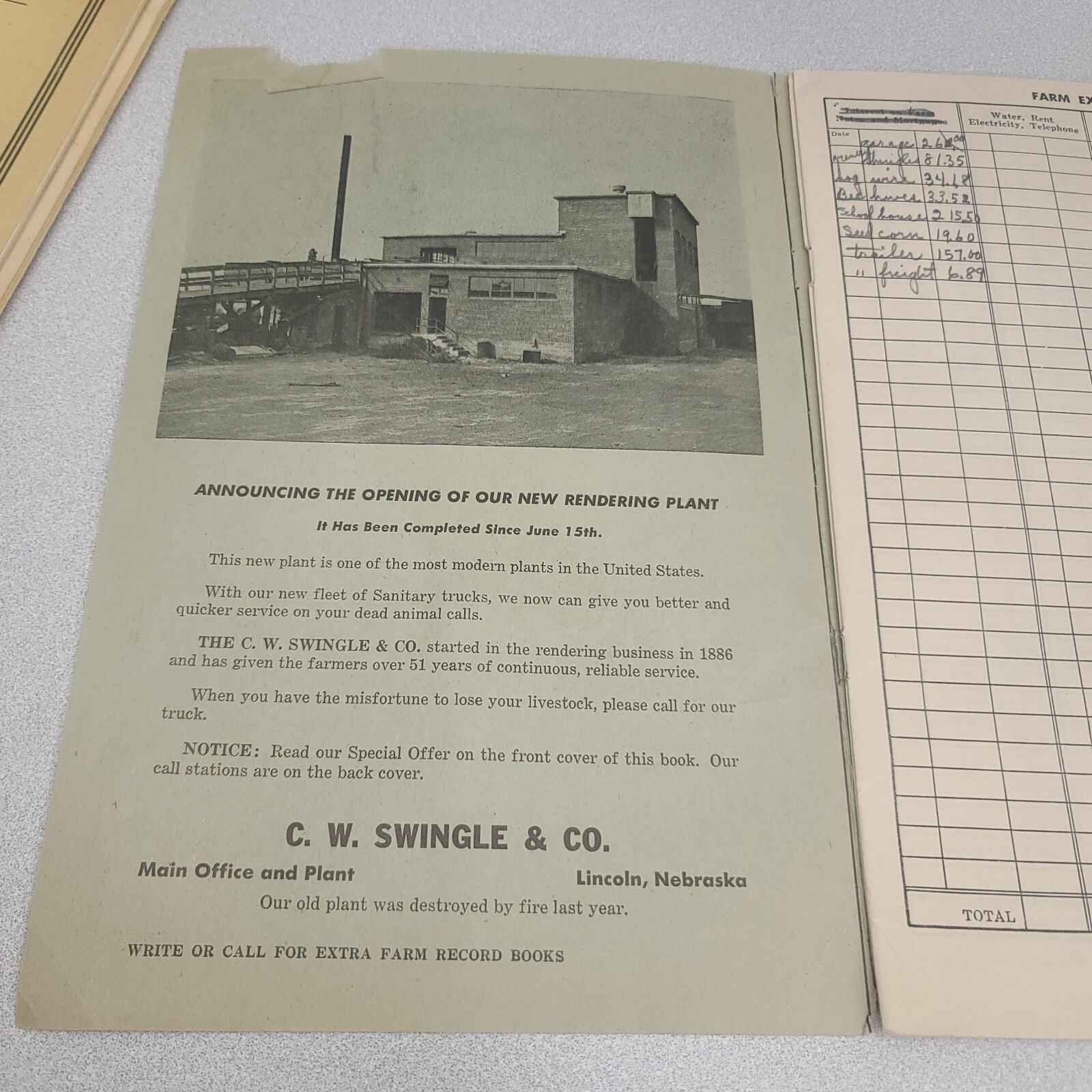 Vtg 1940s Lincoln Nebraska RENDERING CO FARM RECORD BOOKS Advertising Lot 3
