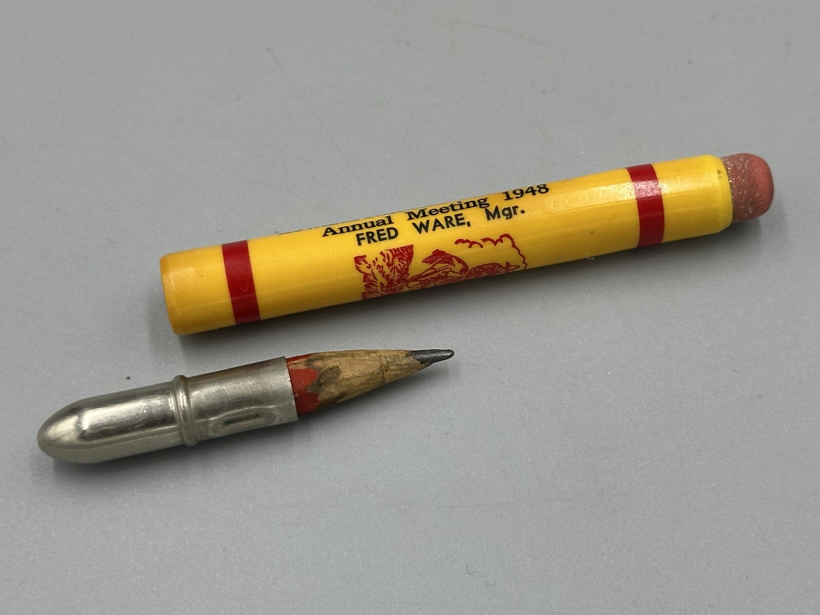 1948 FARMERS ELEVATOR Advertising COWBOY Vintage BULLET PENCIL Minnesota ROWENA