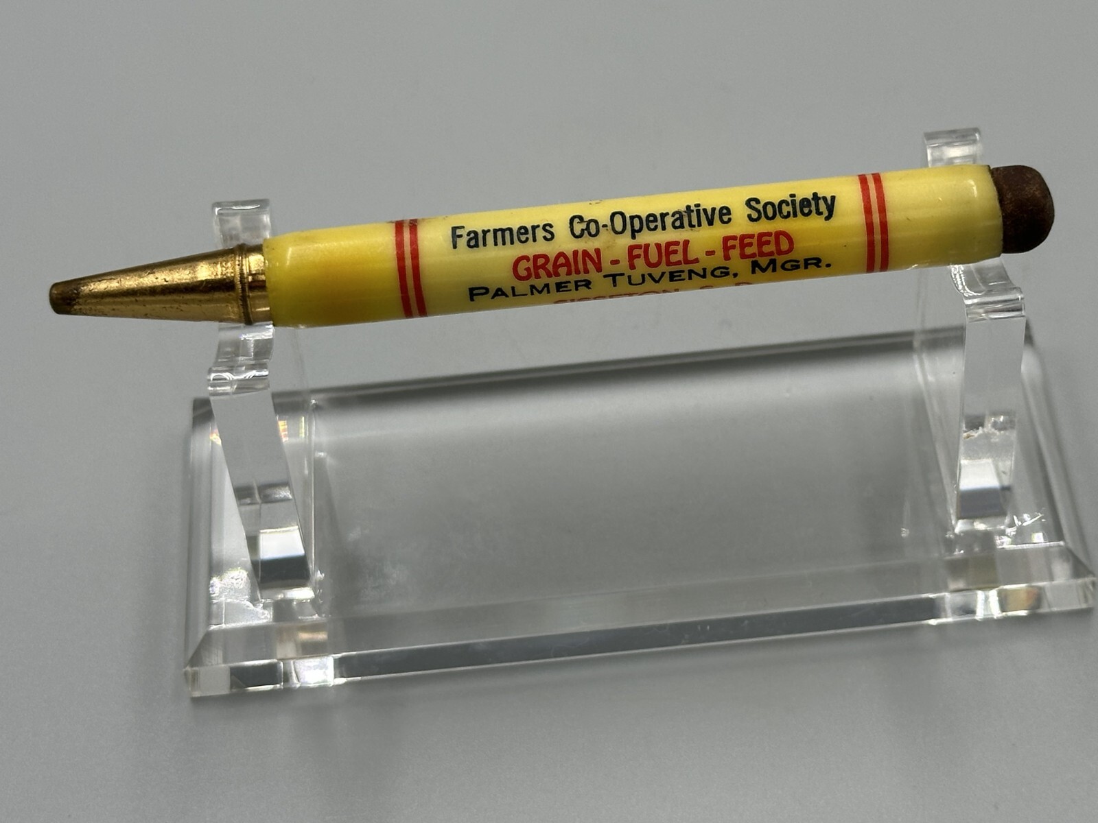 Vintage FARMERS CO-OP ELEVATOR Advertising BULLET PENCIL Clinton MN Sisseton SD