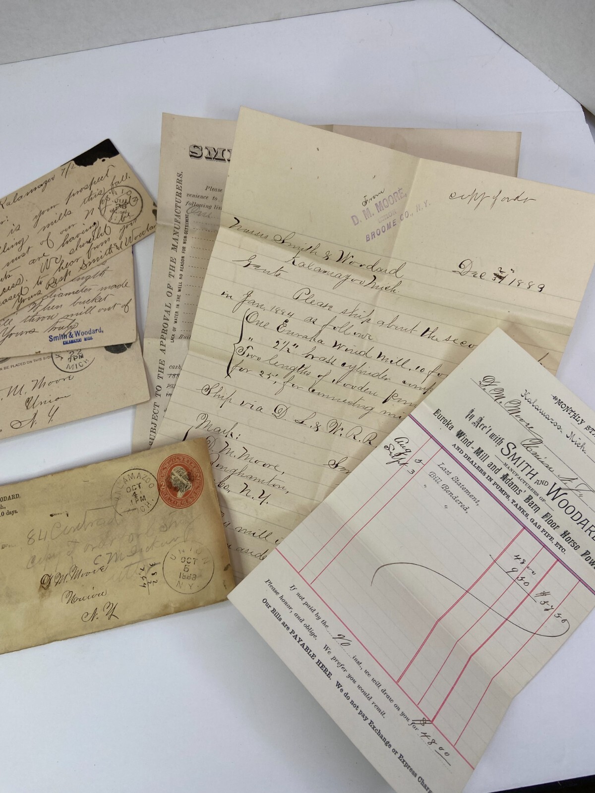 RARE ARCHIVE Letters Drawing Ephemera Smith Woodard WIND MILL Kalamazoo MI 1883
