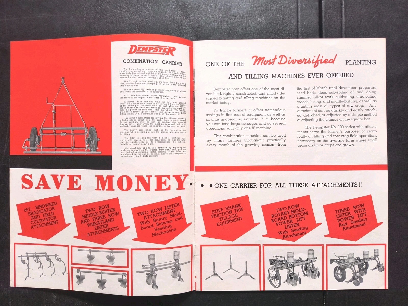 1930s Dempster Tractor Combination Power Lift Carrier Series 100 Brochure Farm