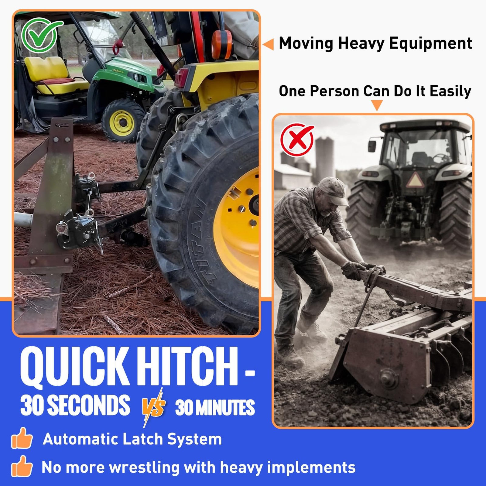 Upgraded Cat 1 Tractor Easy Change Quick Hitch System, Compatible with 3 Poin…
