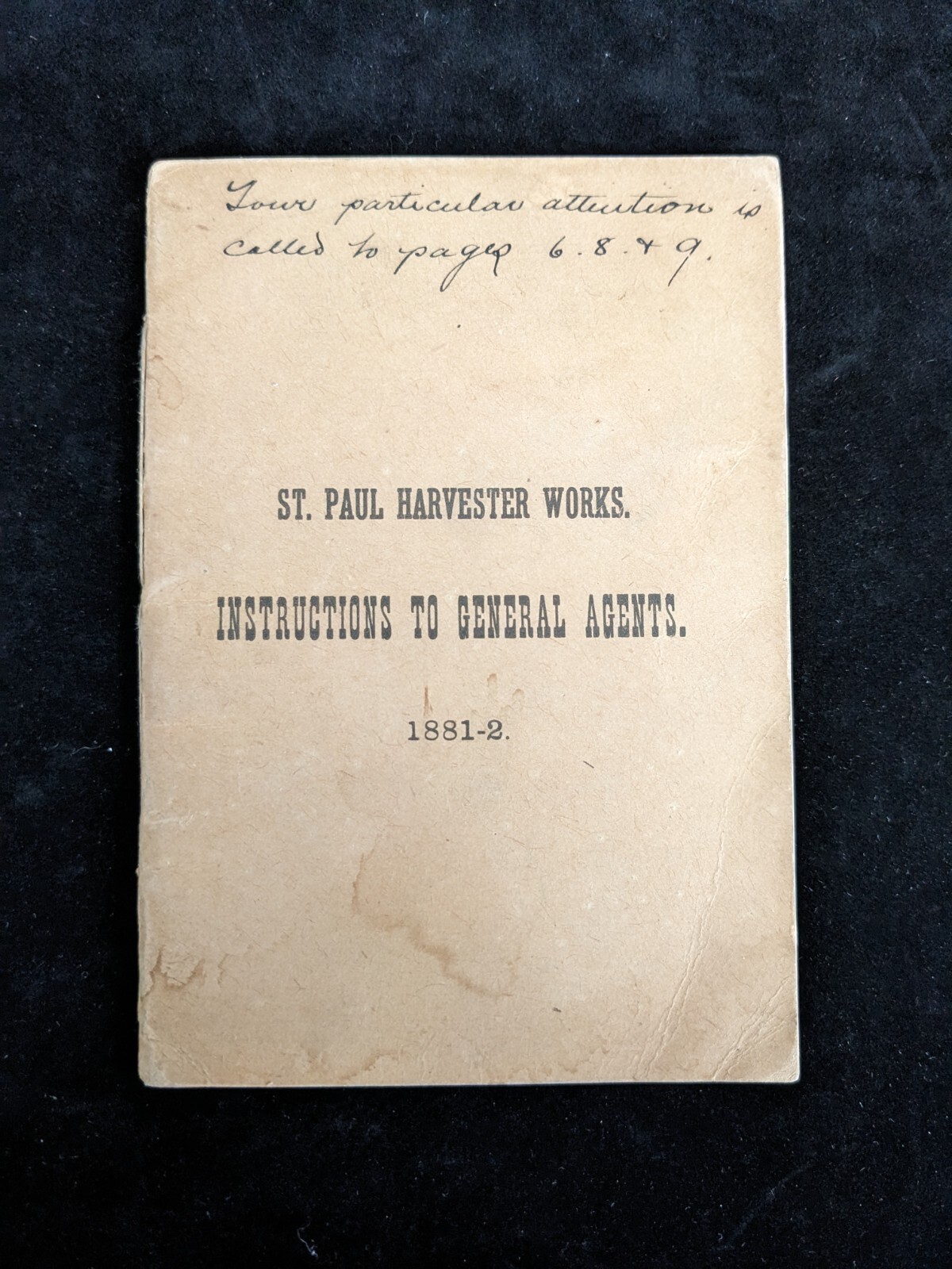 Scarce Original 1881 St. Paul Harvester Works General Agents Instruction Booklet