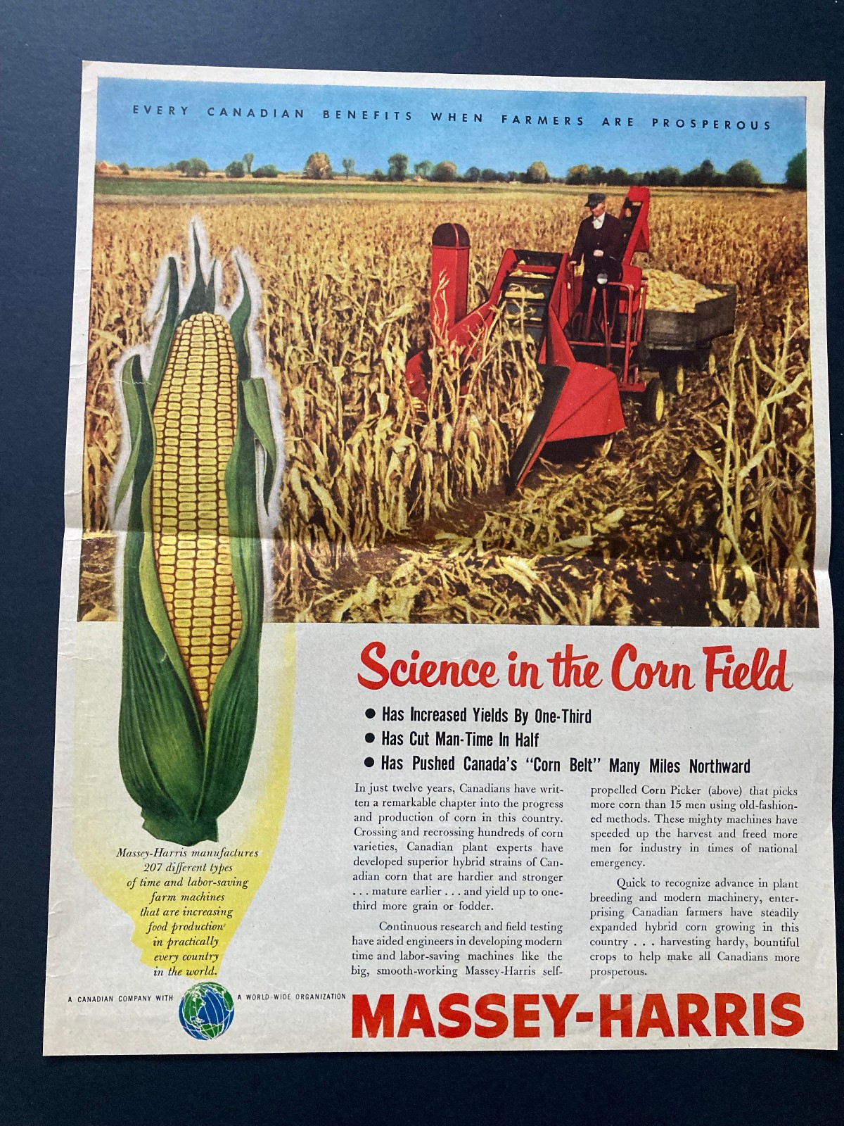1951 CANADA CANADIAN TRACTOR AD MASSEY FERGUSON HARRIS CORN HARVESTER COMBINE