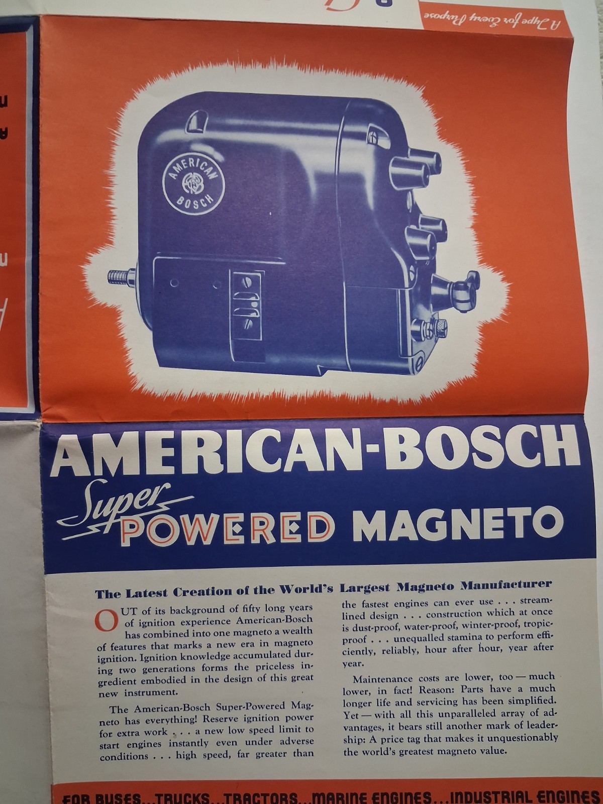 1936 AMERICAN BOSCH POWERED MAGNETO AGRICULTURE Poster Brochure 18&Prime;x24.8&Prime;