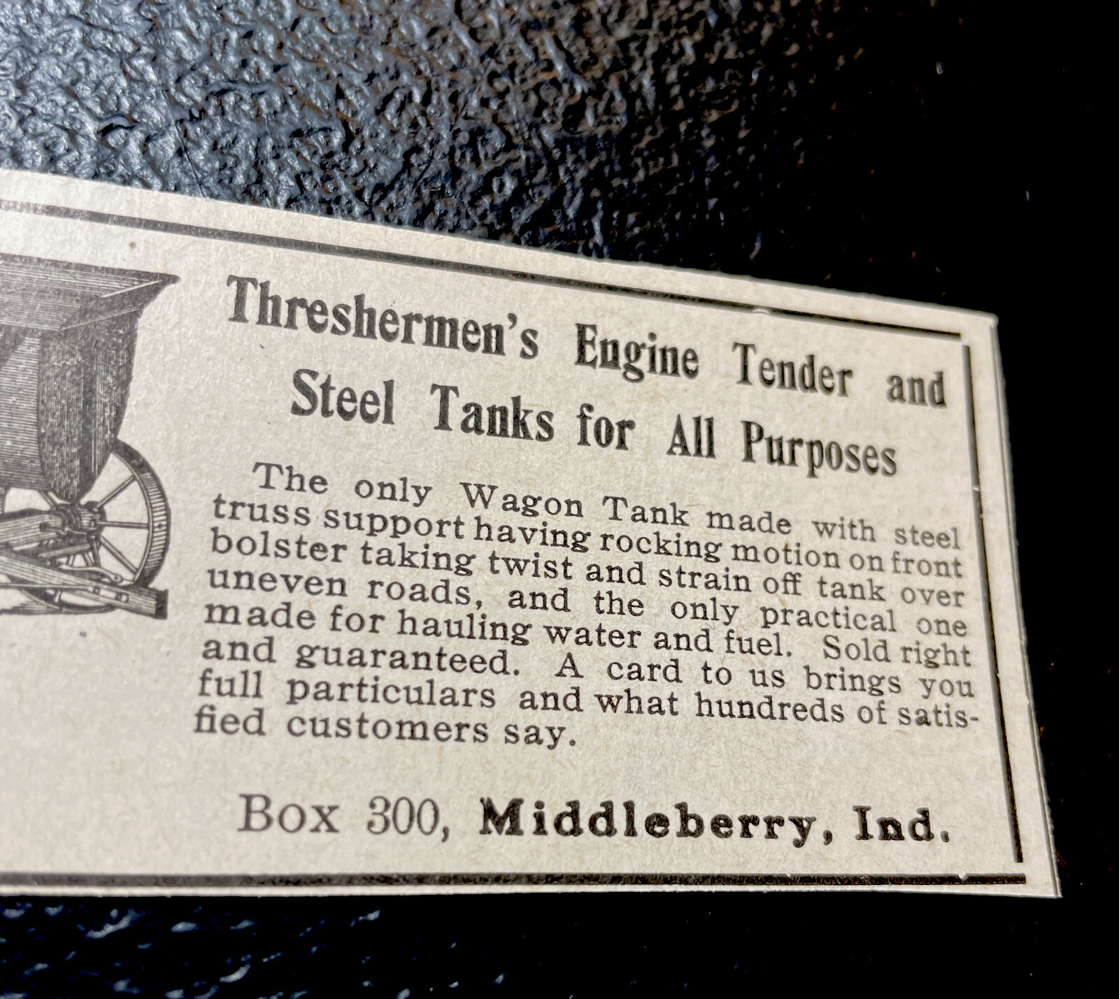 ORIGINAL 1907 Pioneer Steel Tank Farm Advertising – Middleberry – Indiana