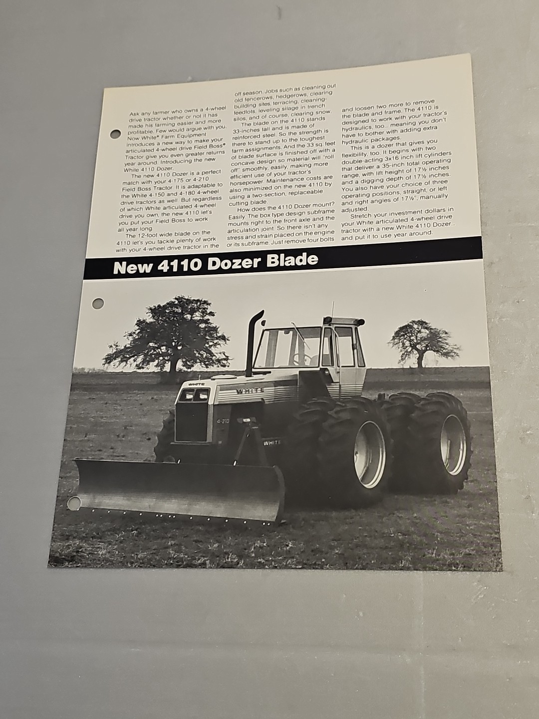 White Farm Equipment “ 4110 Dozer Blade” Ad Sheet