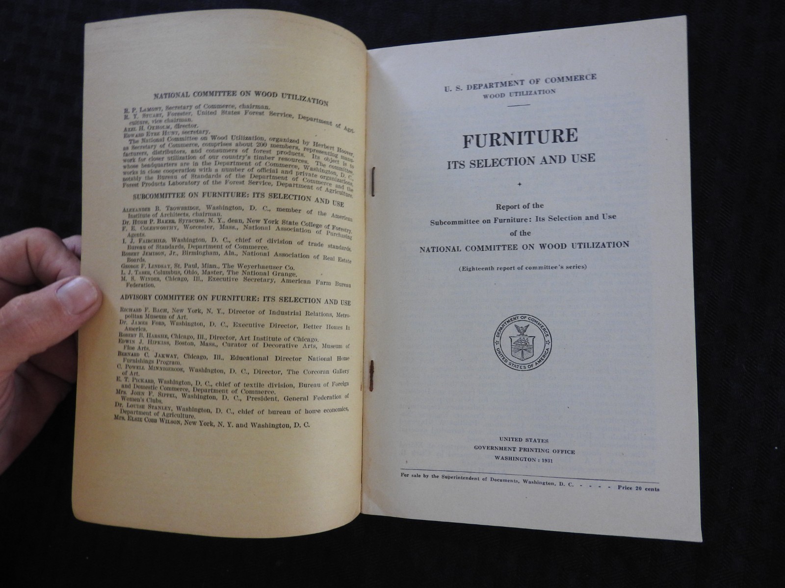 1931 « Furniture, it&rsquo;s Selection & Use » U.S. Department of Commerce Wood Lumber