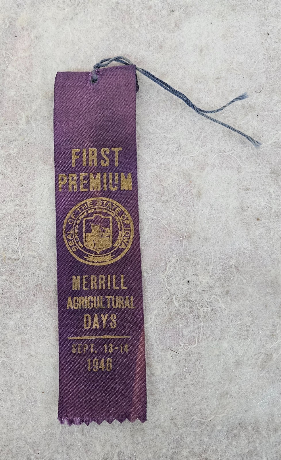1946 MERRILL IOWA 1st Place Ribbon for Merrill Agricultural Days