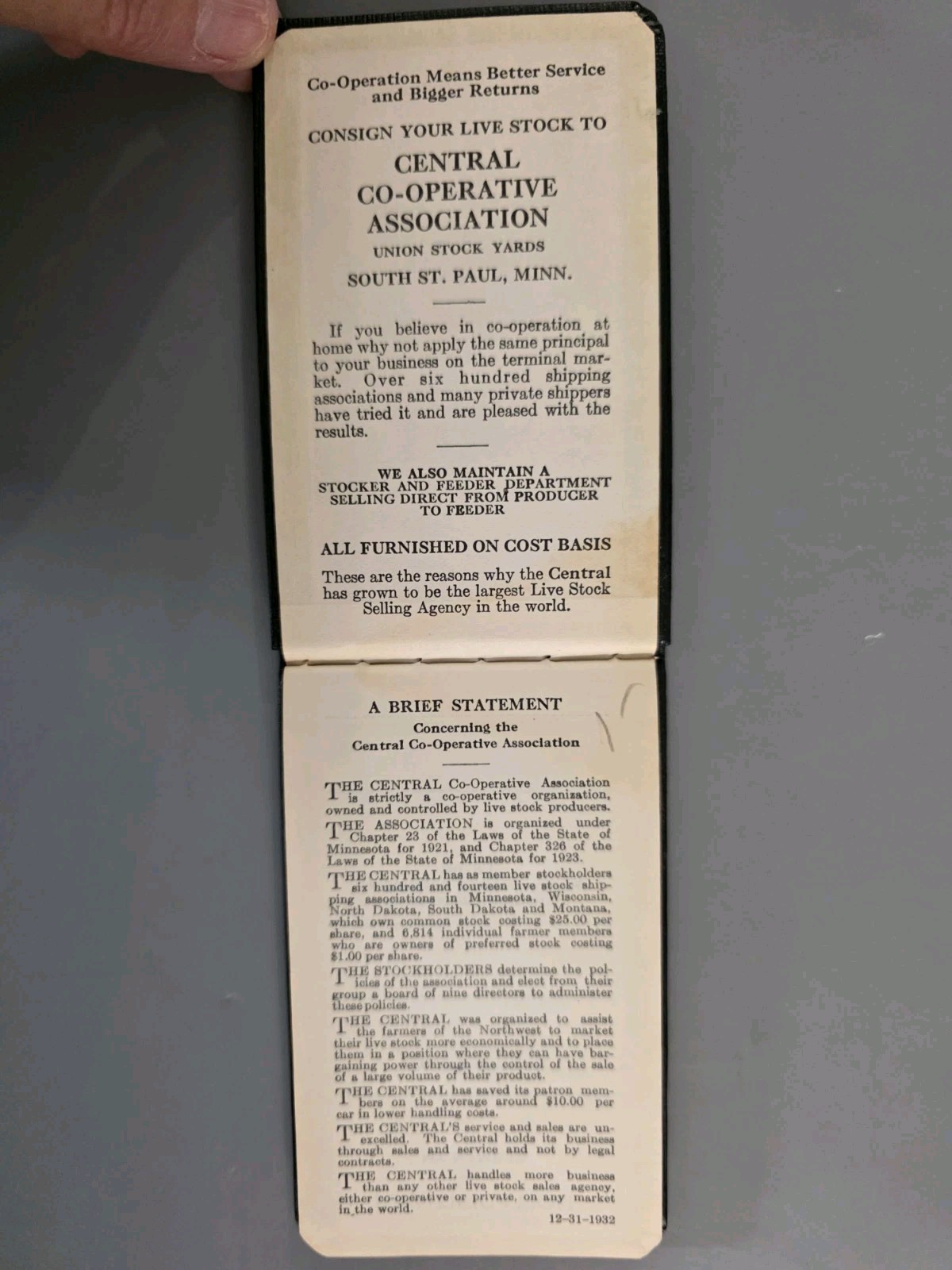 Vintage Central Co-op Union Stock Yard LIVESTOCK Commission St Paul Notebook
