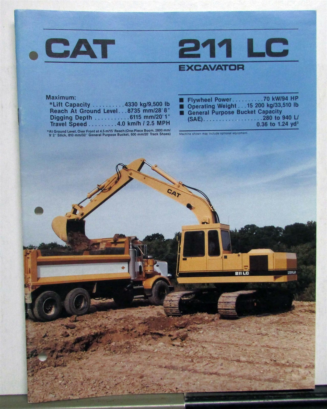 1989 Caterpillar 211 LC Excavator Construction Specs Sales Brochure