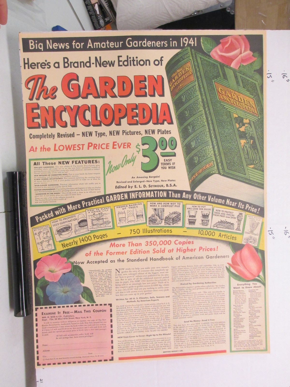 newspaper ad 1941 GARDEN ENCYCLOPEDIA Wm Wise WWII American Weekly