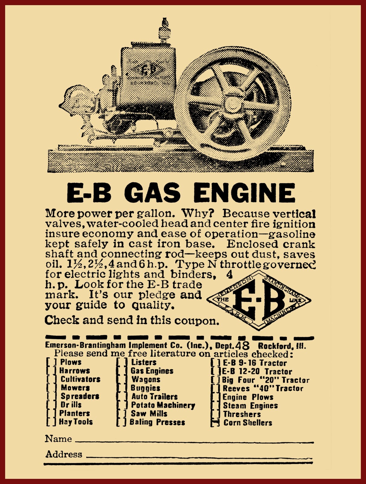 Emerson Brantingham Gas Engines NEW Metal Sign 24&Prime;x30&Prime; USA STEEL XL Size 7 lb