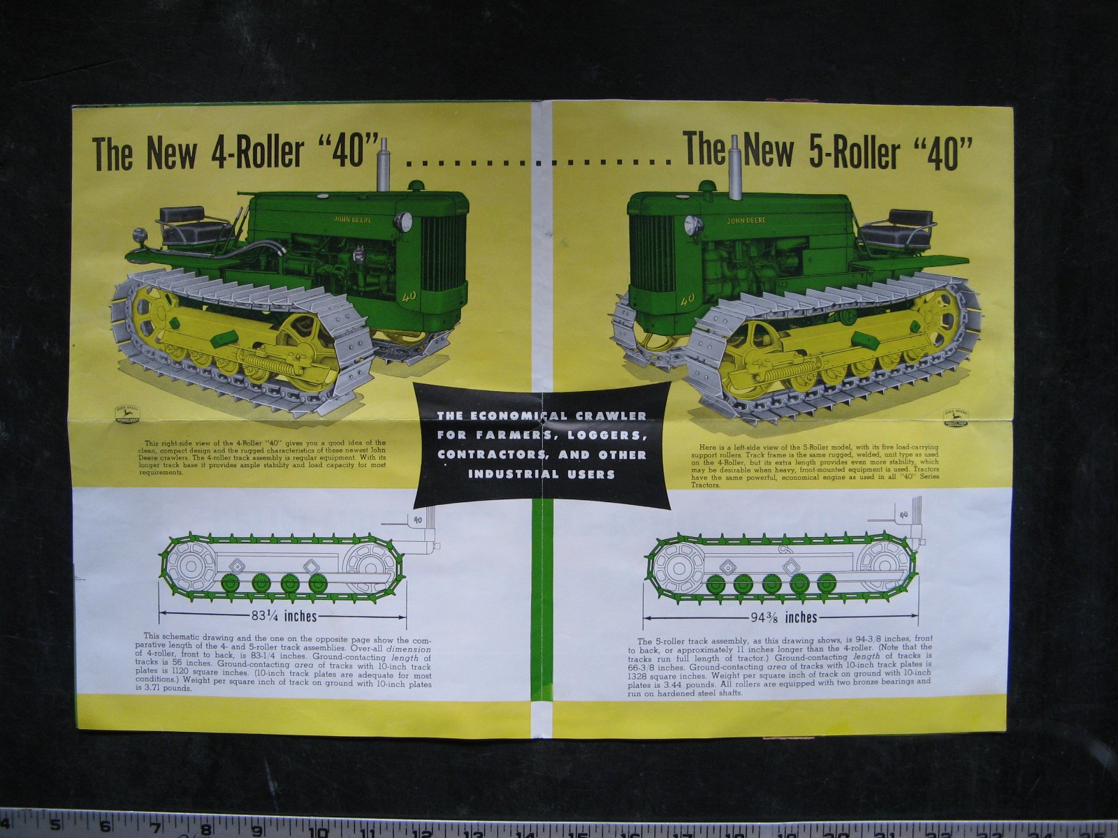 1953 JOHN DEERE Model 40 CRAWLER TRACTOR Sales Brochure/fold-out Poster VINTAGE
