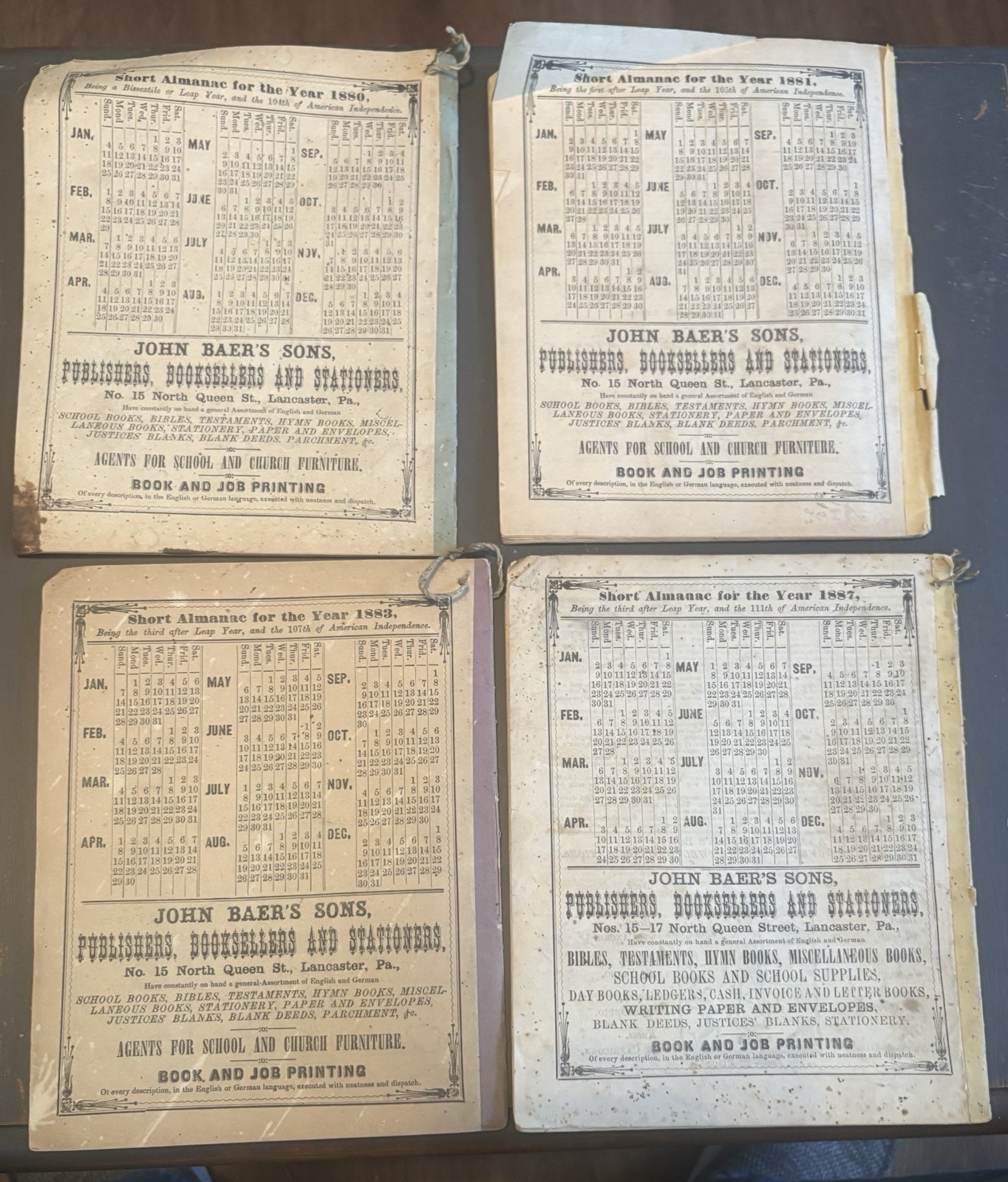 Lot Of 4 John Baer&rsquo;s Agricultural Almanac Lancaster, PA Antique 1880’s
