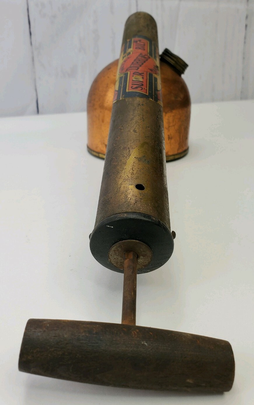 Vintage DOBBINS Metal Ware SUPER BILT SPRAYER Copper Drum Wood Handle Decoration