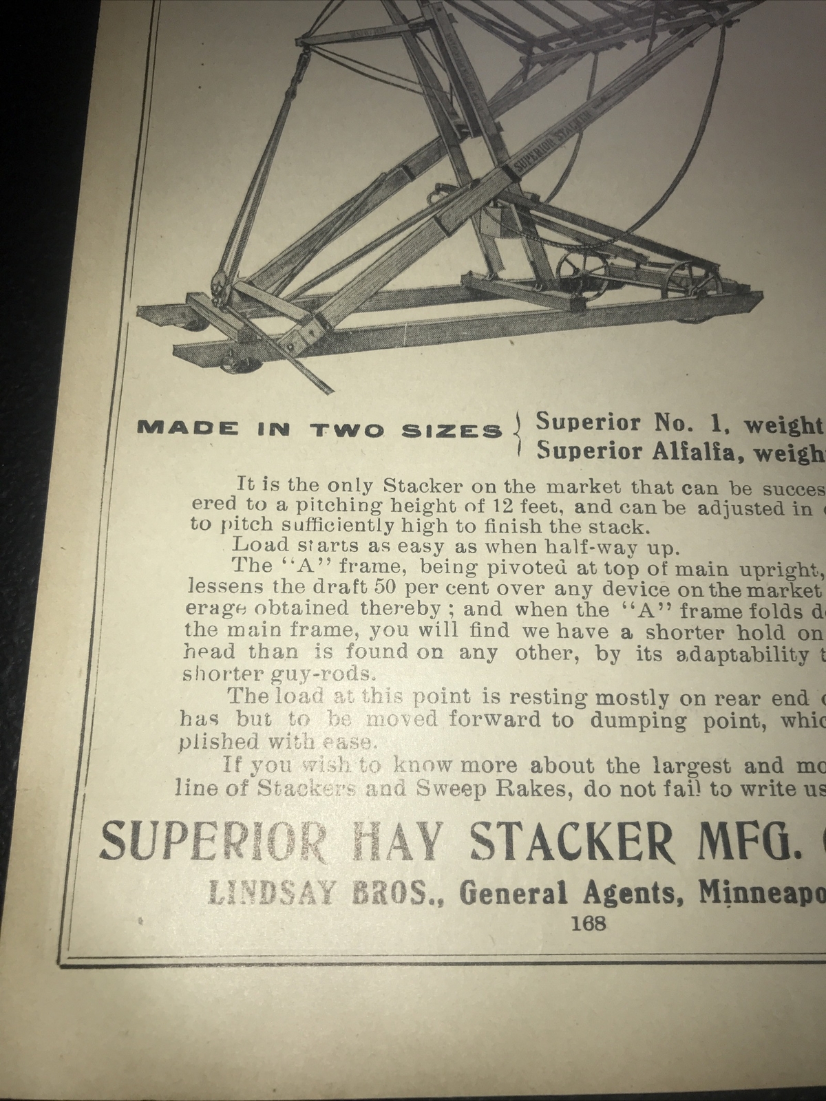 1908 Superior Hay Stacker Farm Advertising – Linneus – Missouri & Minneapolis
