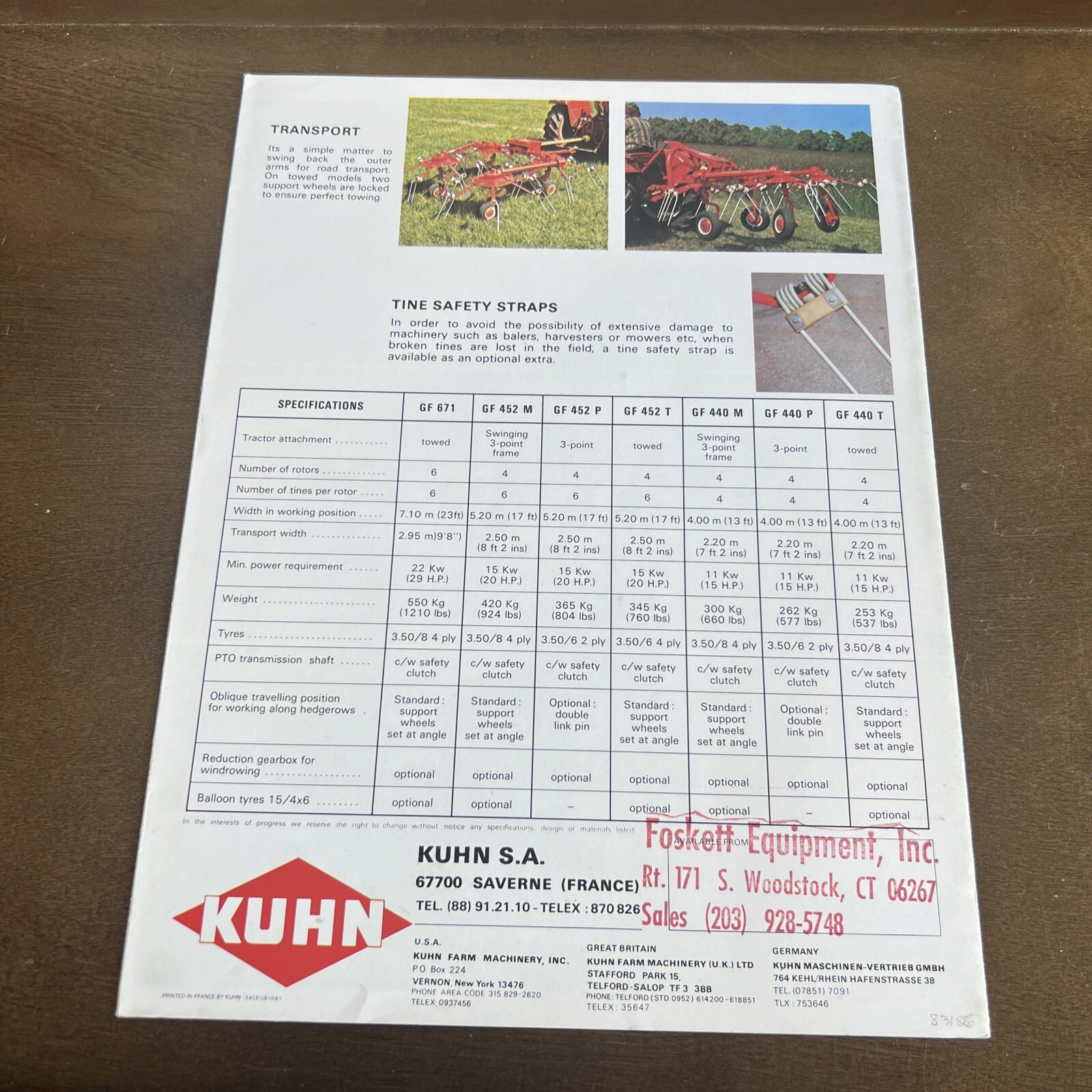 Vintage Kuhn Gyrotedders – GF 440 – GF 452 – GF 671 – Tractor Brochure Ad