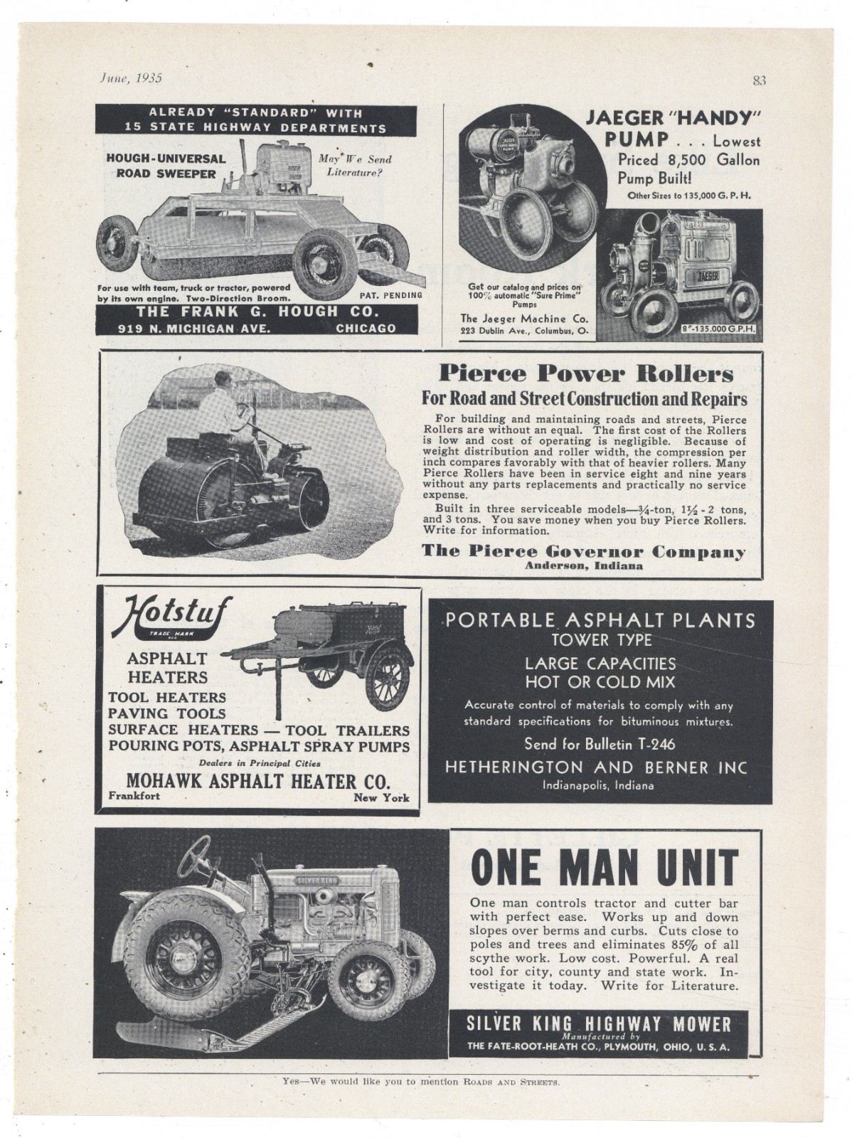 1935 Fate Root Heath of Plymouth OhiO Ad: Silver King Tractor & Highway Mower