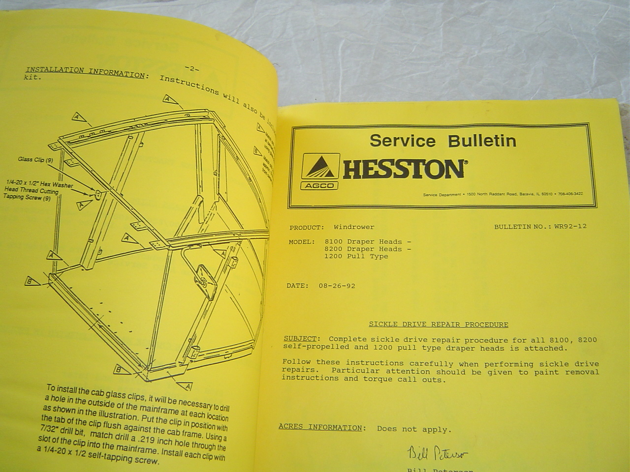 Hesston balers windrowers service bulletins manual