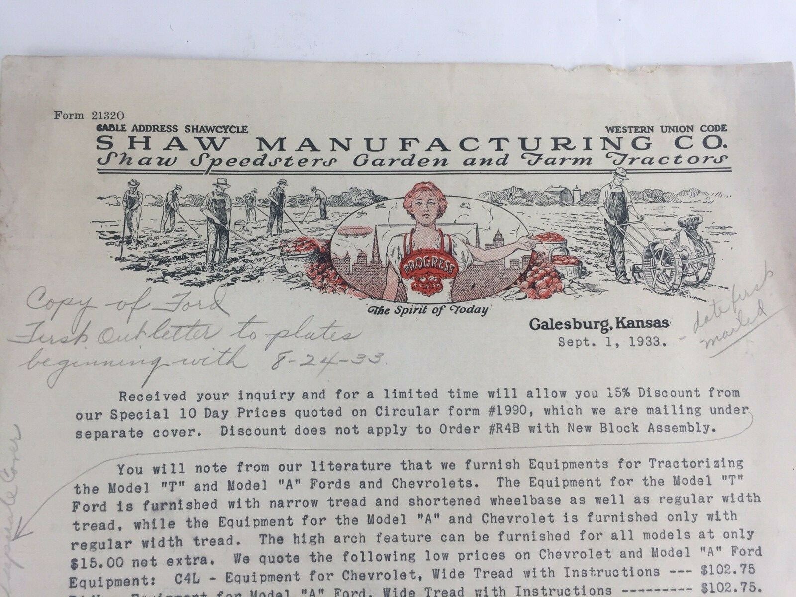 1933 Shaw Manufacturing Co Signed Advertising Brochure Converting Model T Ford