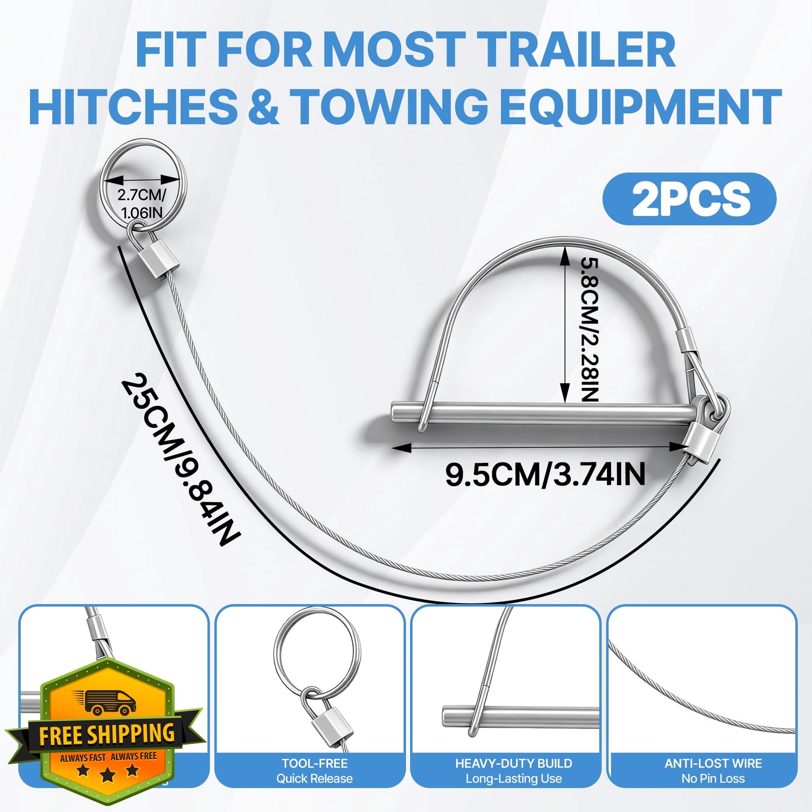 Ayxwkyfc 2 Pack Trailer Pin w/Wire 1/4&Prime; x 3.54&Prime;