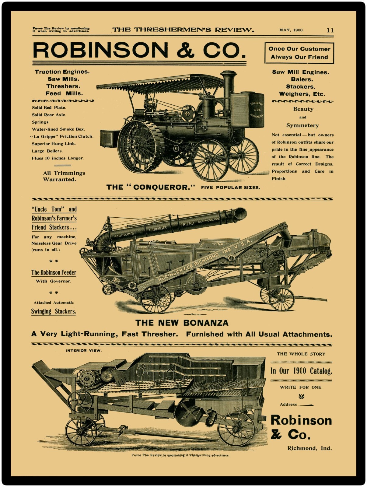 Robinson Conqueror Traction Engine, Richmond NEW Sign 24×30&Prime; USA STEEL XL Size